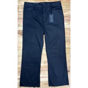Risen Billie High Rise Coated Twill Straight Leg Jeans Size 2XL Black Raw Hem